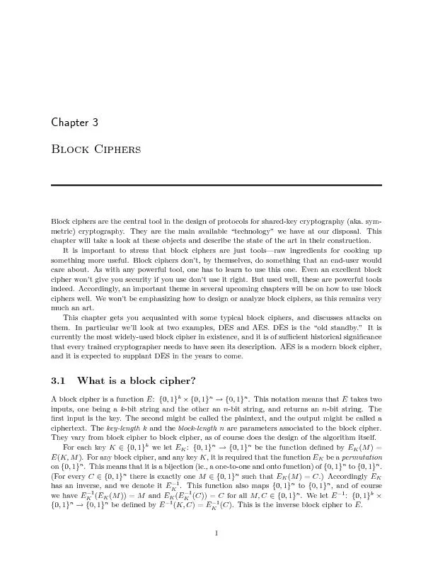 Chapter3BlockCiphersBlockciphersarethecentraltoolinthedesignofprotocol