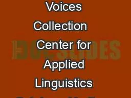 Heritage Voices Collection   Center for Applied Linguistics October   Heritage
