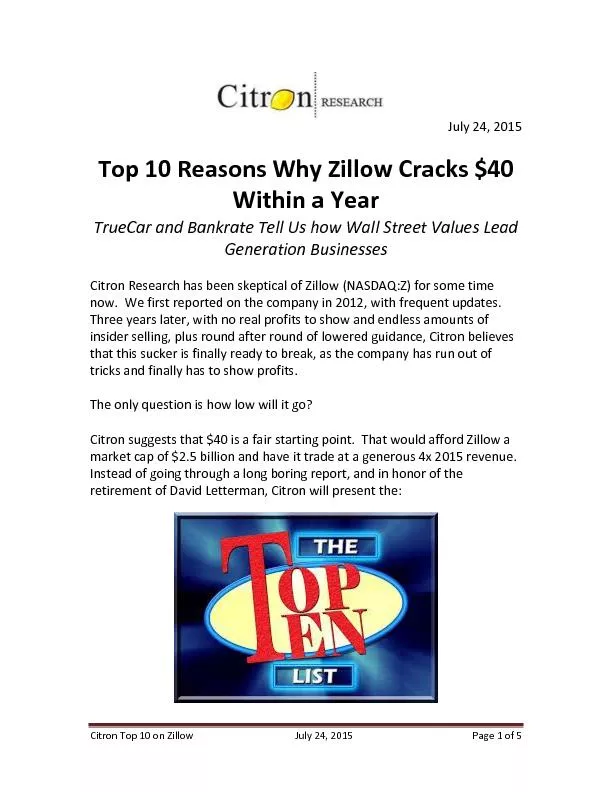 Citron Top 10 on Zillow