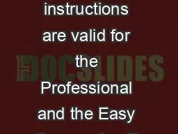 en These instructions are valid for the Professional and the Easy Cappuccino Fr