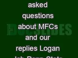 Frequently asked questions about MFCs and our replies Logan lab Penn State