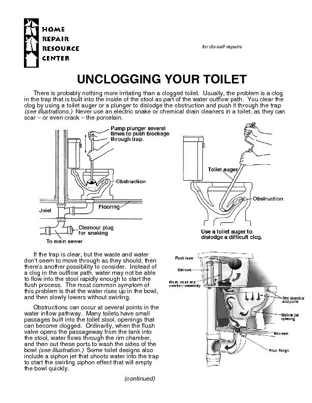 for do-self repairs UNCLOGGING YOUR TOILET  There is probably nothing