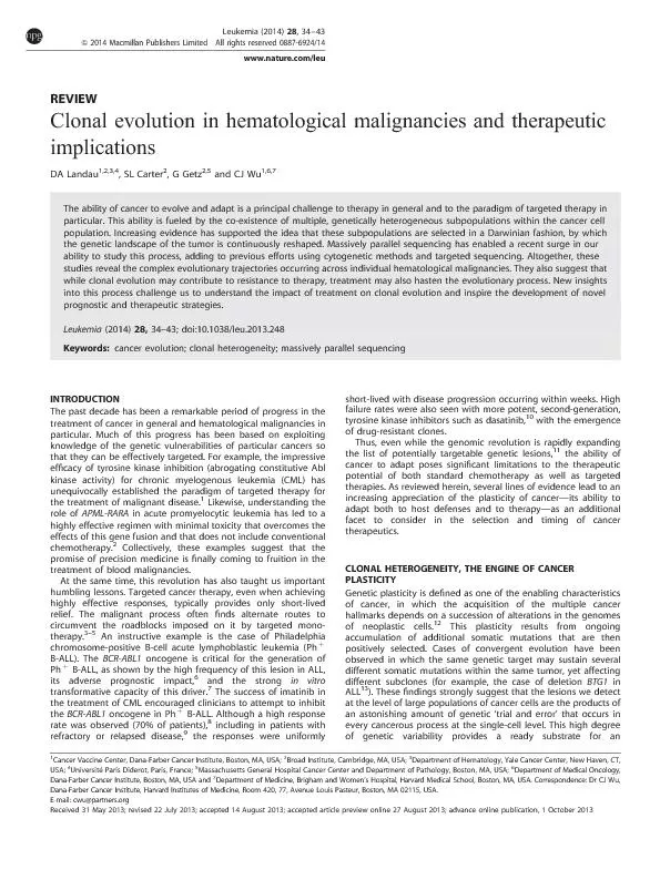 ClonalevolutioninhematologicalmalignanciesandtherapeuticDALandau1,2,3,