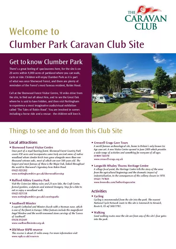 Welcome toClumber Park Caravan Club SiteGet to know Clumber ParkThere&