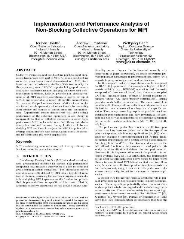 ImplementationandPerformanceAnalysisofNon-BlockingCollectiveOperations