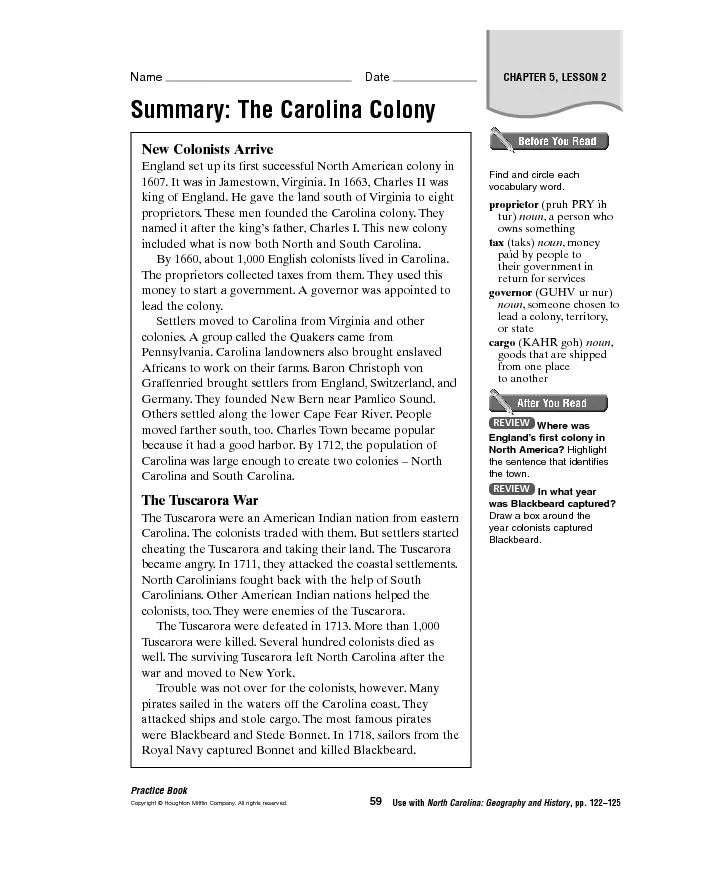 Summary: The Carolina Colony