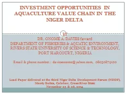 INVESTMENT OPPORTUNITIES IN AQUACULTURE VALUE CHAIN IN THE