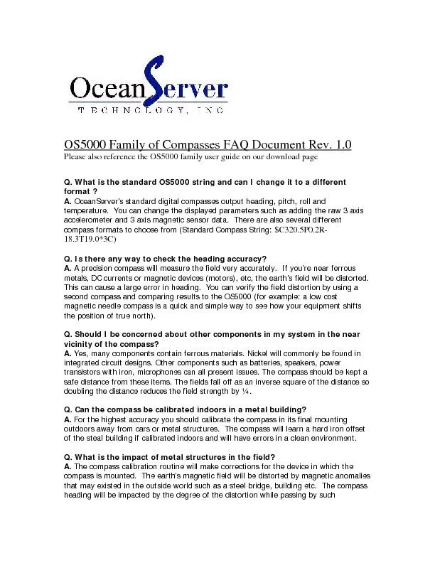 OS5000 Family of Compasses FAQ Document Rev. 1.0
