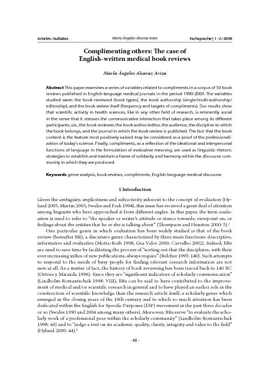 Complimenting others: e case ofEnglish-written medical book reviewsMa