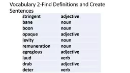 Vocabulary 2-Find Definitions and Create Sentences