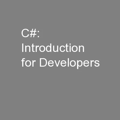 C#: Introduction for Developers