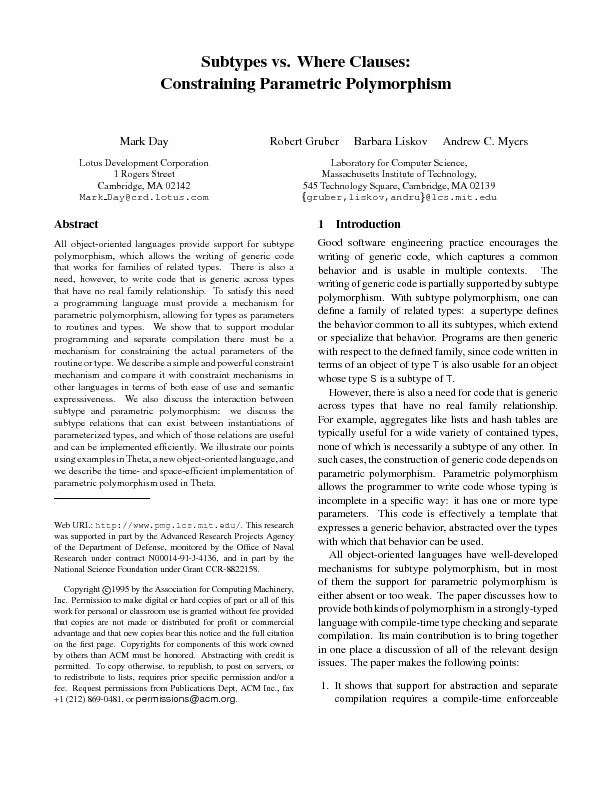 Subtypesvs.WhereClauses:ConstrainingParametricPolymorphismMarkDayLotus