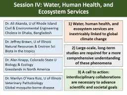 Session IV: Water, Human Health, and Ecosystem Services