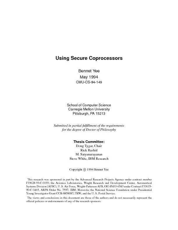 UsingSecureCoprocessorsBennetYeeMay1994CMU-CS-94-149SchoolofComputerSc