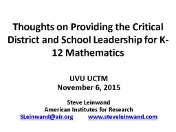 Thoughts on Providing the Critical District and School Lead