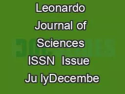 Leonardo Journal of Sciences ISSN  Issue  Ju lyDecembe