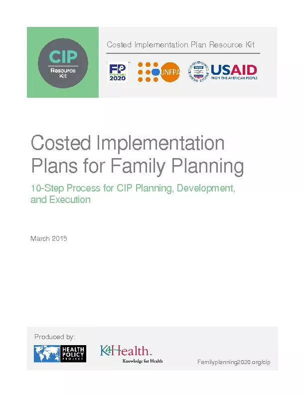 Costed Implementation Plan Resource Kit | familyplanning2020.org/cip