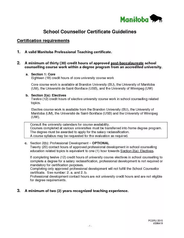 School Counsellor Certificate Guidelines