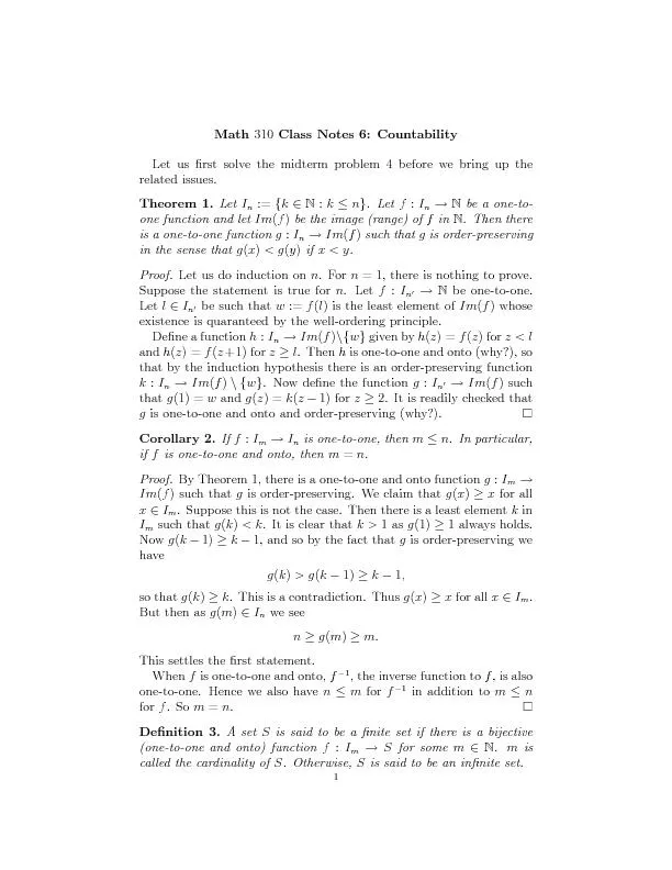 Math310ClassNotes6:CountabilityLetusrstsolvethemidtermproblem4beforew