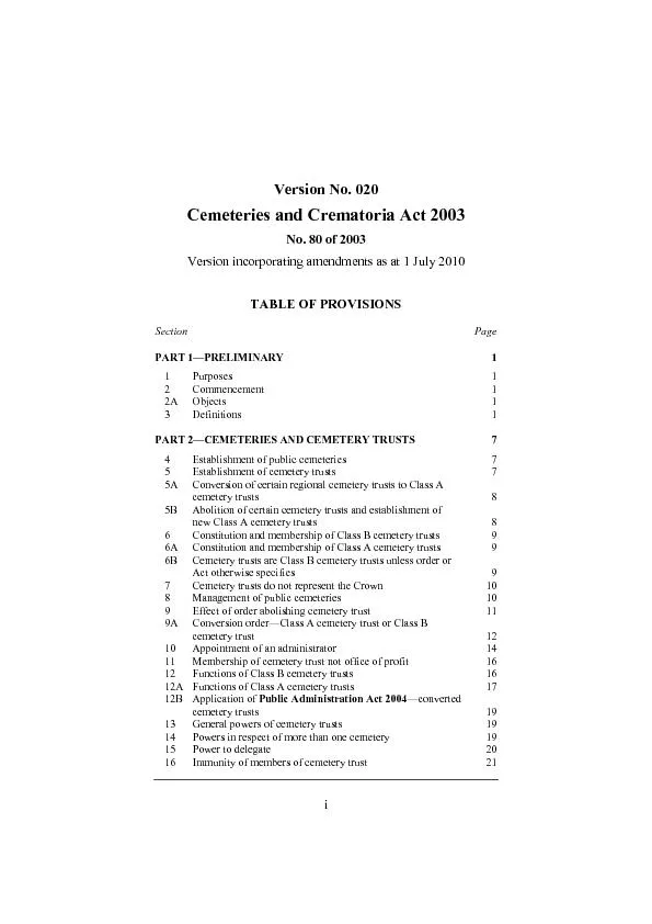 Version No. 020Cemeteries and Crematoria Act 2003 No. 80 of 2003 Versi