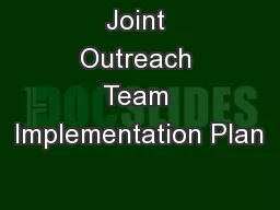 Joint Outreach Team Implementation Plan