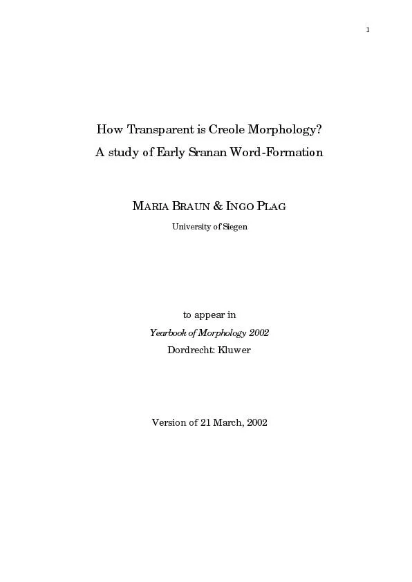 How Transparent is Creole Morphology? A study of Early Sranan Word-