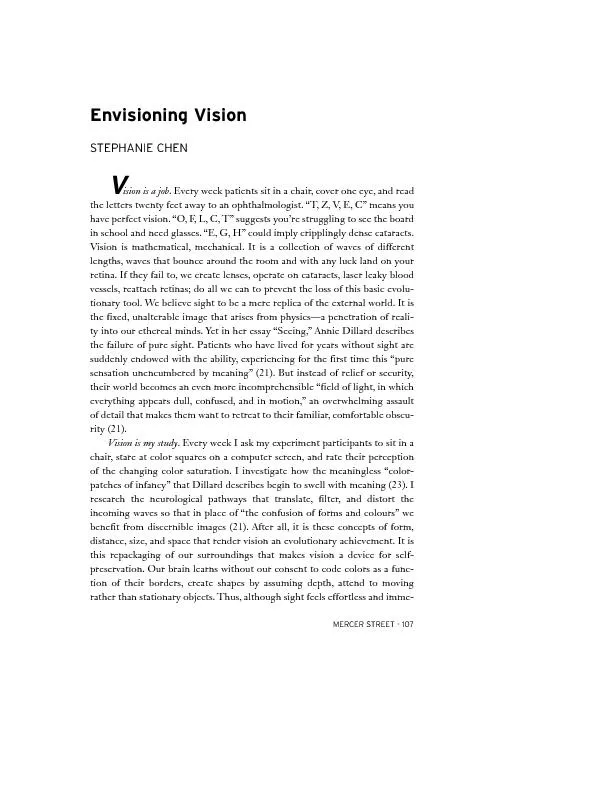 Envisioning VisionSTEPHANIE CHENision is a job. Every week patients si