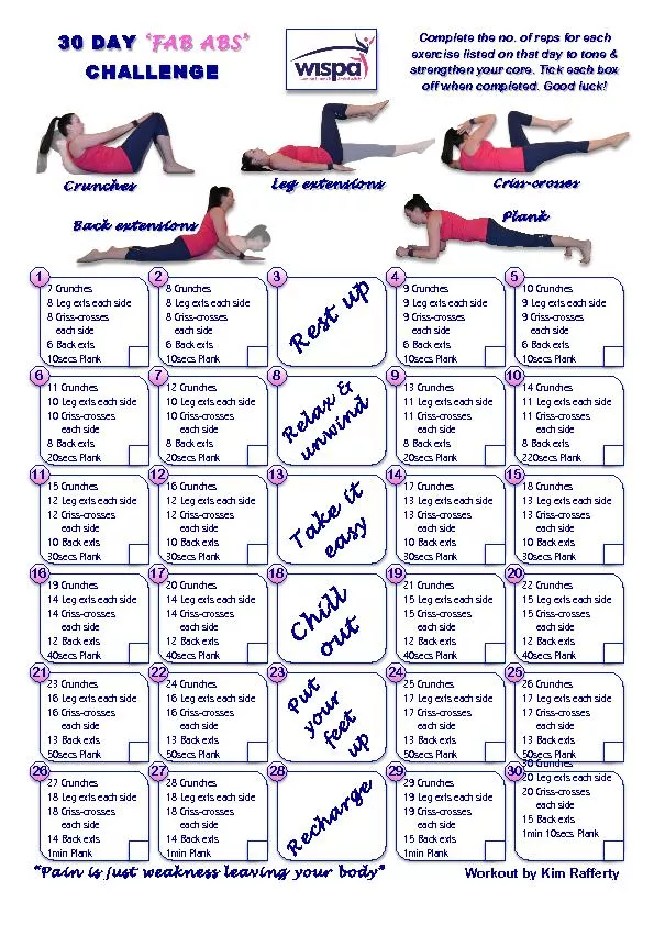 Complete the no. of reps for each exercise listed on that day to tone