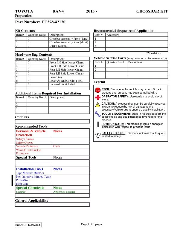 TOYOTA RAV4 2013 -  CROSSBAR KIT Preparation Page 1 of 4 pages