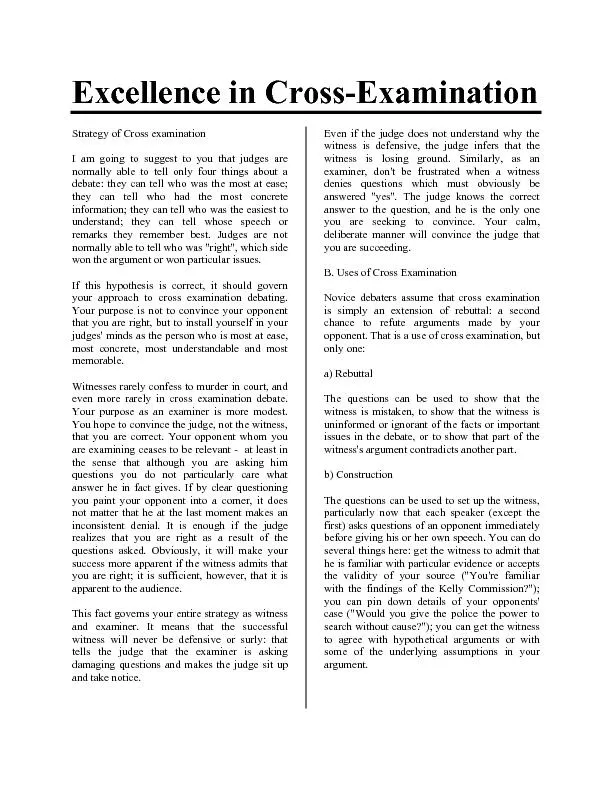 Excellence in Cross-Examination