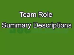 Team Role Summary Descriptions