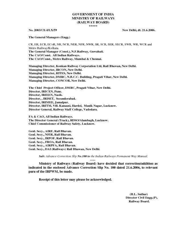 No. 2003/CEI/LX/59                   New Delhi, dt. .6.2006.Copy to :C