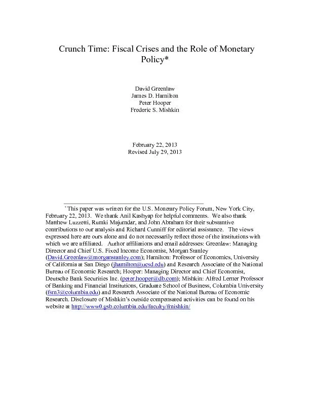Crunch Time: Fiscal Crises and the Role of Monetary Policy*David Green