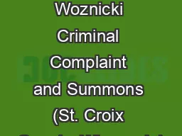 Thomas Woznicki Criminal Complaint and Summons (St. Croix County, Wisconsin)