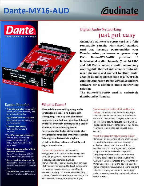 Dante-MY16-AUDMedia Networkinghnoogy` Standard iniYGDAI MY16 card` Hig