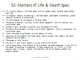 S2: Matters of Life & Death Spec
