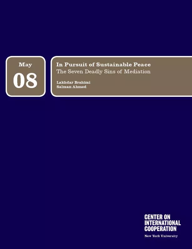 MayIn Pursuit of Sustainable Peace The Seven Deadly Sins of Mediation