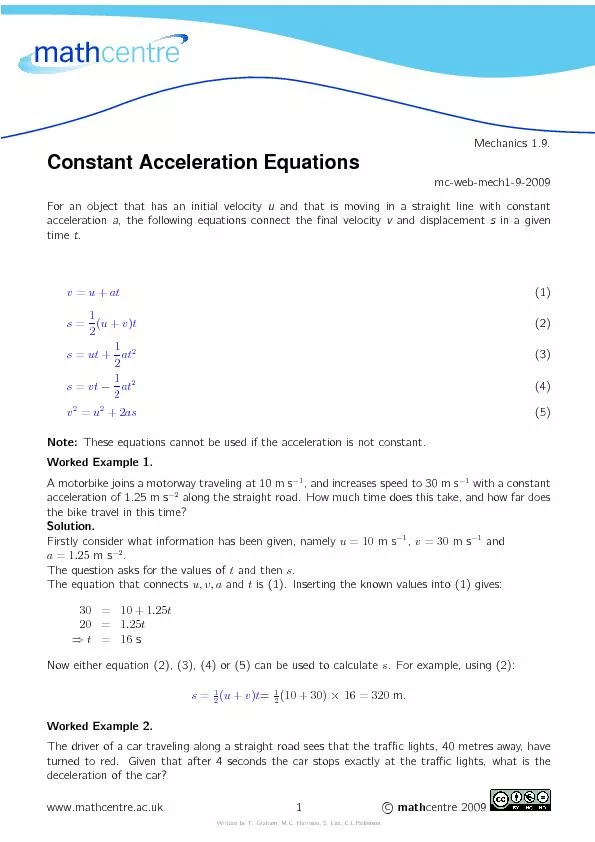 Mechanics1.9.ConstantAccelerationEquationsmc-web-mech1-9-2009Foranobje