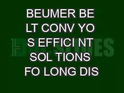 BEUMER BE LT CONV YO S EFFICI NT SOL TIONS FO LONG DIS