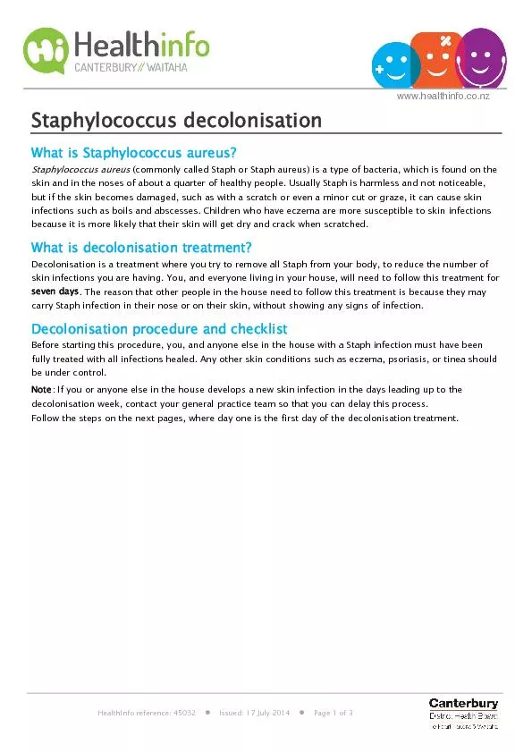 Staphylococcus decolonisation