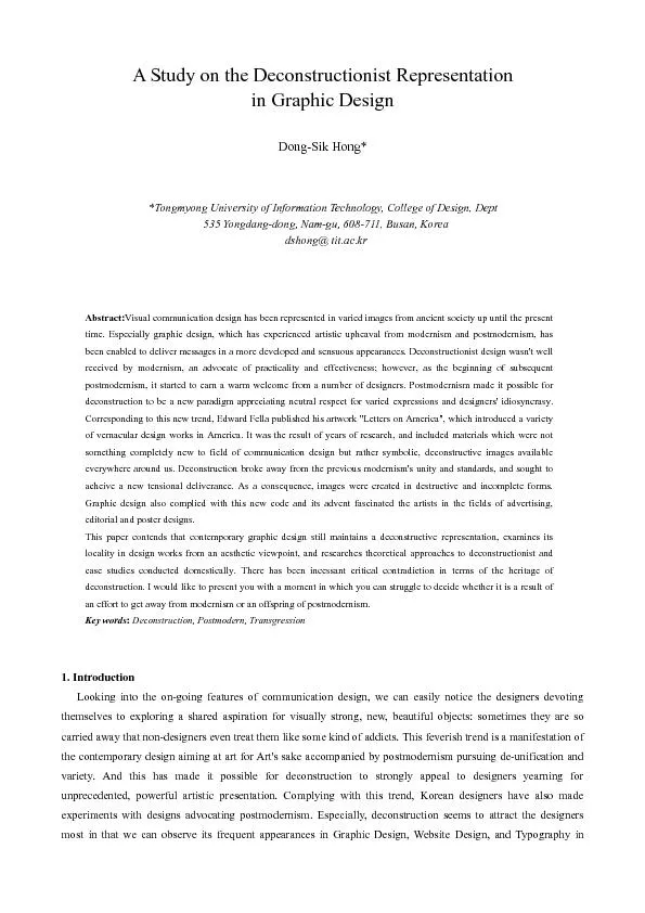 A Study on the Deconstructionist Representation  Tongmyong University