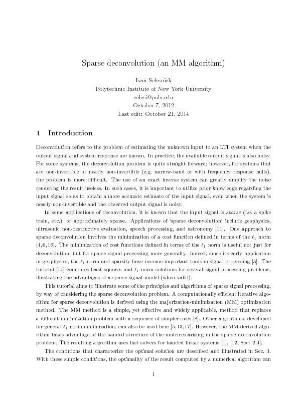 Sparsedeconvolution(anMMalgorithm)IvanSelesnickPolytechnicInstituteofN