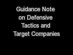 Guidance Note on Defensive Tactics and Target Companies