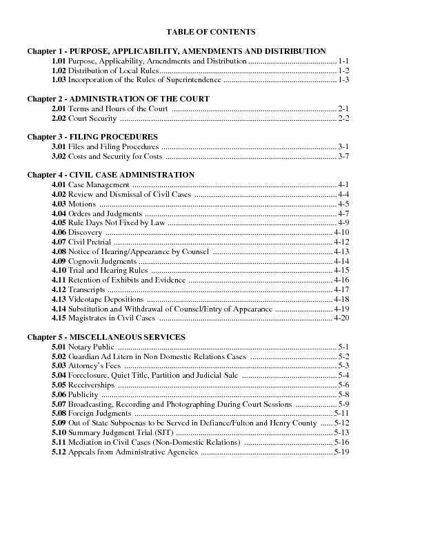 TABLE OF CONTENTS  Chapter 1 - PURPOSE, APPLICABILITY, AMENDMENTS AND