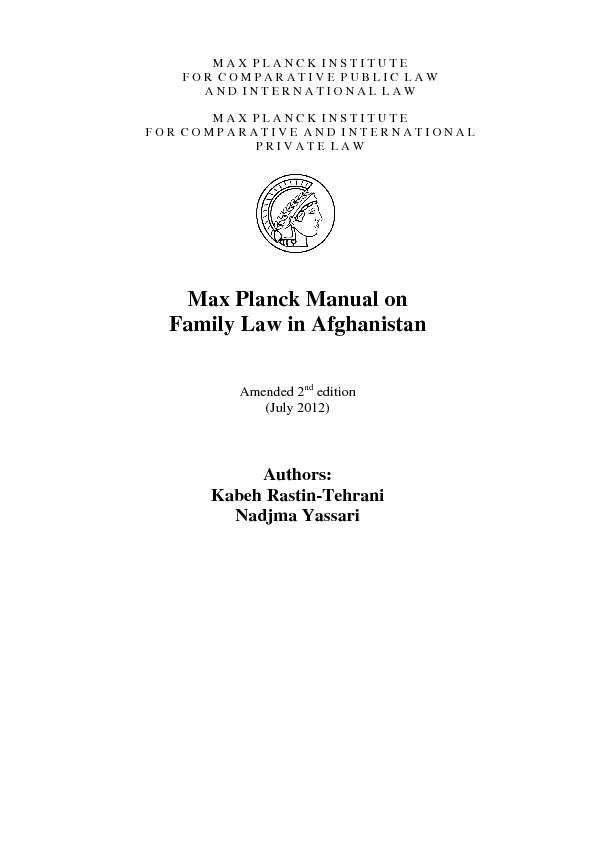 Max Planck Manual on Family Law in Afghanistan Amended 2nd edition (Ju