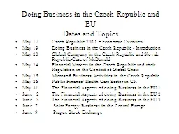 Doing Business in the Czech Republic and EU
