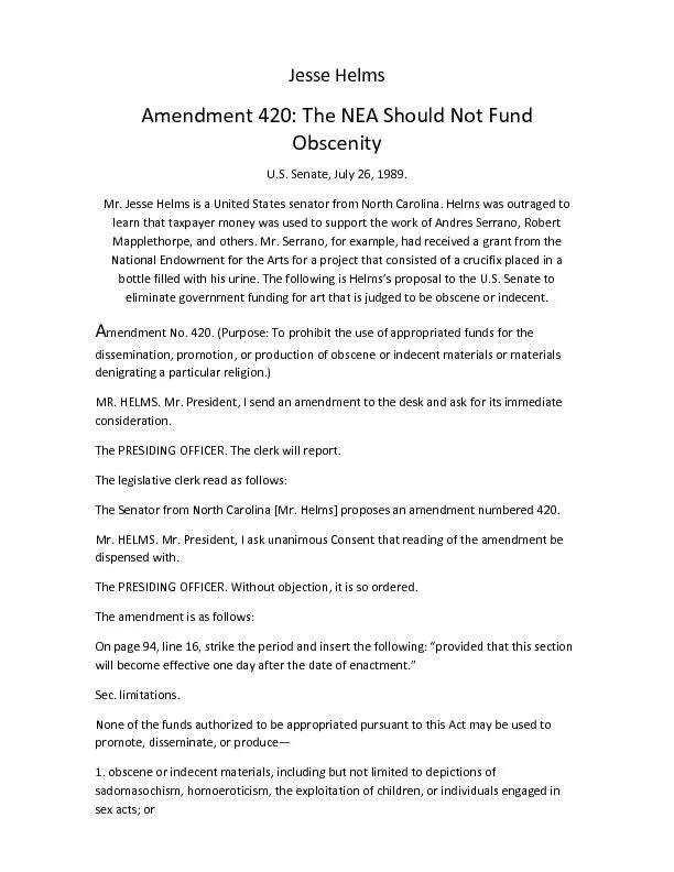 Amendment 420: The NEA Should Not Fund