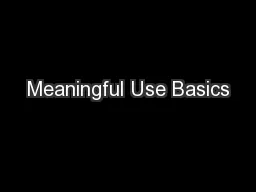 Meaningful Use Basics