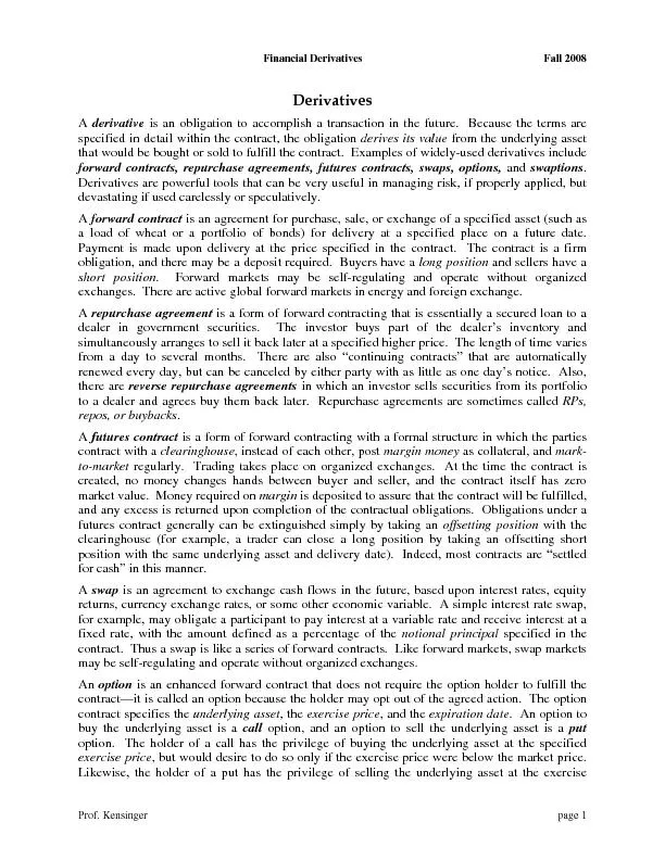 Financial Derivatives Fall 2008  Prof. Kensinger  page 1  is an obliga