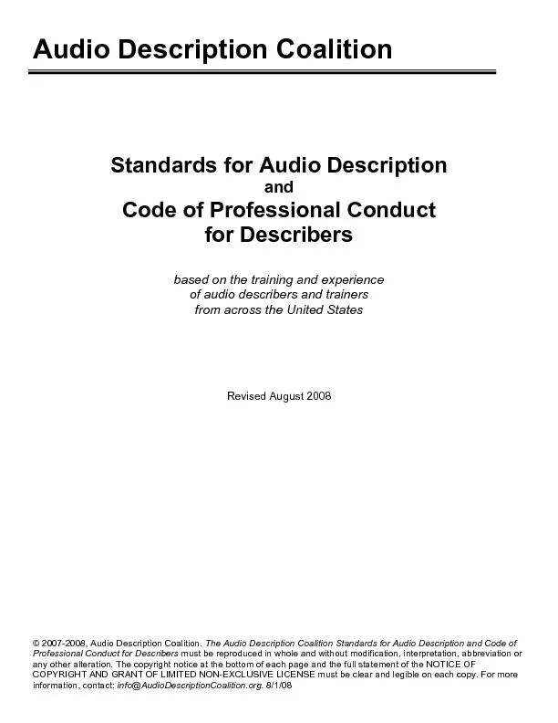 The Audio Description Coalition Standards for Audio Description and Co
